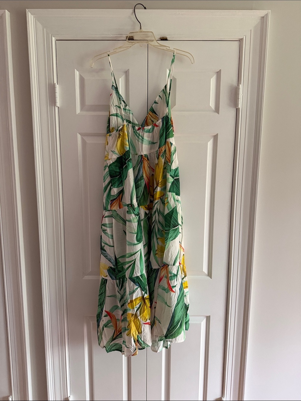 H&M White Midi Dress with Green Leaf & Yellow Floral Print - Picture 2 of 5